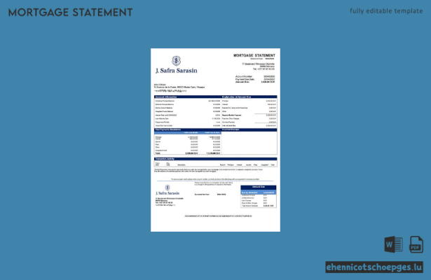 Monaco Banque J. Safra Monaco Hypothekenabrechnung Word- und PDF-Beispielansicht